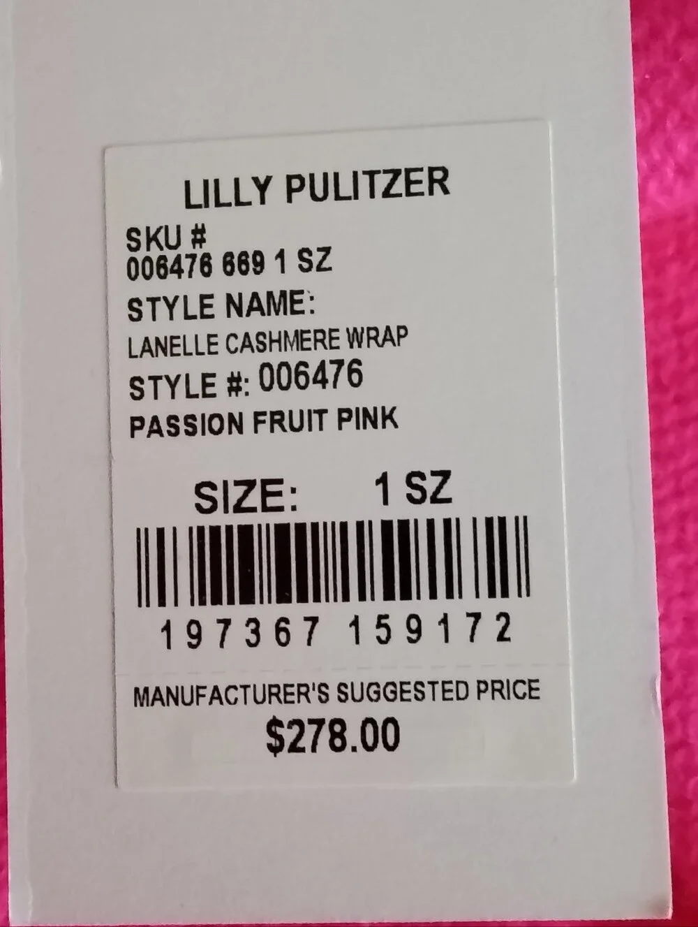 Lilly Pulitzer Lanelle 100% Cashmere Wrap in Passion Fruit Pink One Size NWT